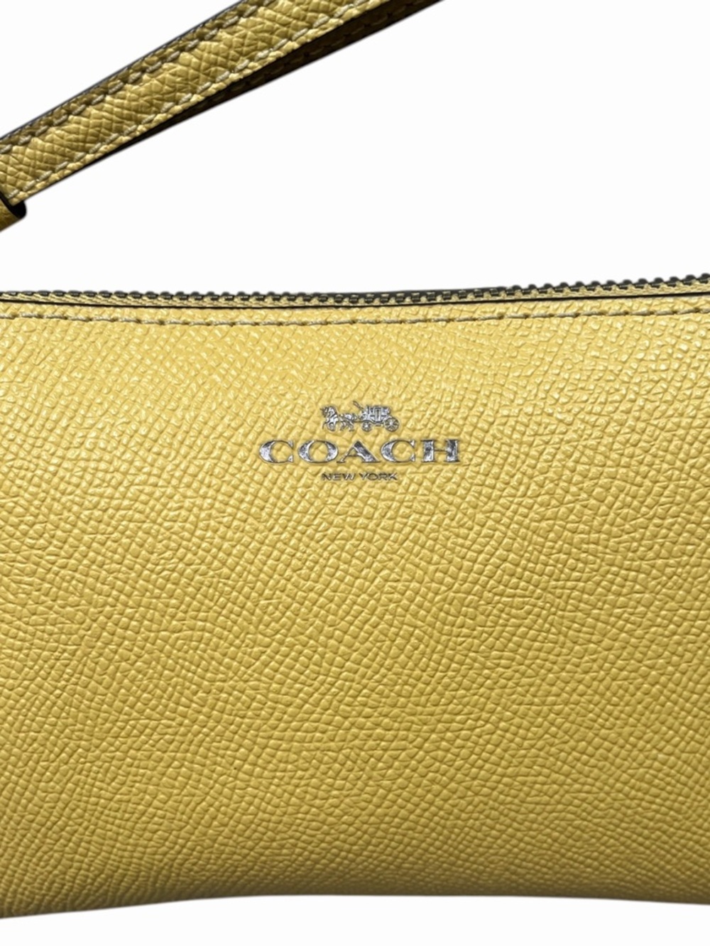 COACH Small Yellow Crossgrain Leather Corner Zip Wristlet Pouch Wallet Purse - Picture 5 of 13